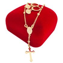 Kit Conjunto Colar Terço E Brinco Rosário Medalha Milagrosa Banhado a Ouro 18k Kit Conjunto Colar Terço E Brinco Rosário Medalha Milagrosa Banhado a Ouro 18k