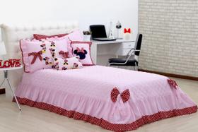 Kit Conjunto Colcha Cobre Leito Minnie Solteiro 04 Peças Rosa - Deccoralle