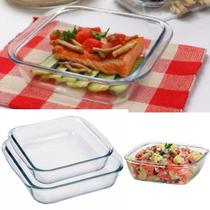 Kit Conjunto com 2 Assadeiras De Vidro Retangular Refratárias Forno Microondas