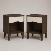 Kit conjunto com 2 Mesas lateral para Cabeceira de cama Clássica Com 1 Gaveta e nicho em mdf com pés de madeira
