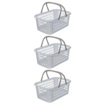 Kit Conjunto Com 3 Cestos Com Alça Organizador Prático De 9 Litros Com Design Empilhável Multiuso Kit Conjunto Com 3 Cestos Com Alça Organizador Prático De 9 Litros Com Design Empilhável Multiuso
