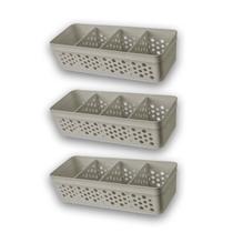 Kit Conjunto Com 3 Cestos Vazado Pequeno Organizador Prático Com Design 3 Divisórias Empilhável Multiuso Kit Conjunto Com 3 Cestos Vazado Pequeno Organizador Prático Com Design 3 Divisórias Empilhável Multiuso