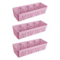 Kit Conjunto Com 3 Cestos Vazado Pequeno Organizador Prático Com Design 3 Divisórias Empilhável Multiuso