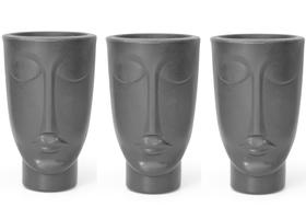 Kit Conjunto com 3 Vaso Decorativo Planta Face Rosto Homem N24 Preto Nutriplast