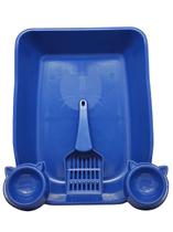 Kit Conjunto Combo Gato Bandeja Coleira Brinquedo Azul - Pet Clean