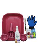 Kit Conjunto Combo Gato Bandeja Coleira Brinquedo Rosa