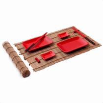 Kit Conjunto comida oriental japonesa, sushi hashi para 2 pessoas madeira + porcelana Nankin 10 peças Brinox - 57203/102