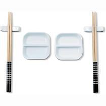 Kit conjunto comida oriental japonesa sushi p/ 2 pessoas madeira + porcelana 6 peças Nankin Haus - 57201/601 Kit conjunto comida oriental japonesa sushi p/ 2 pessoas madeira + porcelana 6 peças Nankin Haus - 57201/601