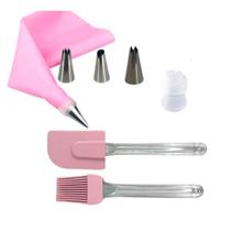 Kit Conjunto Confeiteiro Espátula Pincel Saco Bicos Rosa
