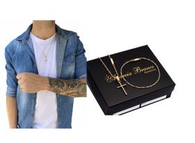 Kit Conjunto Corrente+Pingente+ Pulseira Masculino Banhado