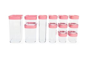 Kit Conjunto Cozinha 12 Potes Herméticos de Acrílico para Mantimentos - Rosa