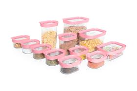 Kit Conjunto Cozinha 12 Potes Herméticos para Mantimentos - Rosa - Helsim