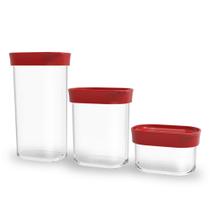 Kit Conjunto Cozinha 3 Potes Herméticos 60 de Acrílico para Temperos - Vermelho