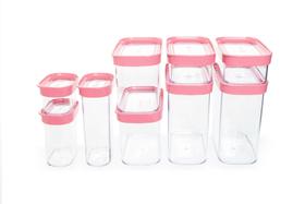 Kit Conjunto Cozinha 9 Potes Herméticos de Acrílico para Mantimentos - Rosa