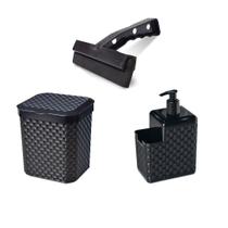 Kit Conjunto Cozinha de Pia 3 itens Preto Kit Conjunto Cozinha de Pia 3 itens Preto