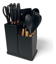 Kit Conjunto De 19 Peças Utensílios Cozinha Silicone Tabua F Cor Preto