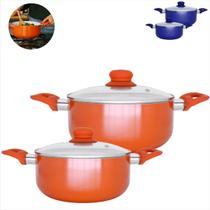 Kit Conjunto de 2 Caçarolas Wellmix Antiaderente com Tampa de Vidro e Revestimento Cerâmico Kit Conjunto de 2 Caçarolas Wellmix Antiaderente com Tampa de Vidro e Revestimento Cerâmico