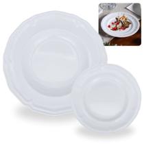 Kit Conjunto de 4 Pratos Fundos 22,5 Cm + 4 Pratos de Sobremesa Branco 17 Cm Delicado Melamina / Plastico Bestfer