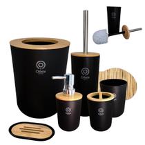 Kit Conjunto de Banheiro 6 Peças Moderno com Detalhes em Bambu Natural e Design Sofisticado