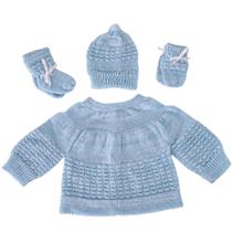 Kit Conjunto de bebê recém nascido 3 peças de lã ( casaquinho, gorro, luva e meia de tricô) fita