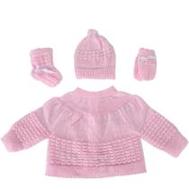 Kit Conjunto de bebê recém nascido 3 peças de lã ( casaquinho, gorro, luva e meia de tricô) fita Kit Conjunto de bebê recém nascido 3 peças de lã ( casaquinho, gorro, luva e meia de tricô) fita
