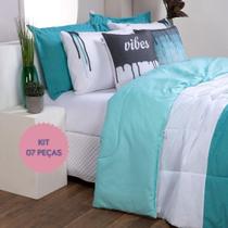 Kit Conjunto de Edredom Hipercal 400 Fios Dupla Face em Linho - MR Enxovais Kit Conjunto de Edredom Hipercal 400 Fios Dupla Face em Linho - MR Enxovais