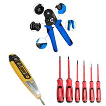 Kit Conjunto de Eletricista Alicate Jogo de Chave Caneta Detectora Voltagem