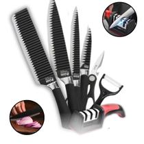 kit Conjunto de Facas de Revestimento Antiaderente C/ 6 peças de Aço Inoxidável e Amolador de Facas Profissional kit Conjunto de Facas de Revestimento Antiaderente C/ 6 peças de Aço Inoxidável e Amolador de Facas Profissional