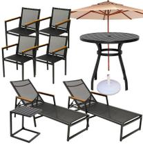 Kit Conjunto de Mesa 4 Cadeiras Perpétua, 2 Espreguiçadeiras, Mesa Lateral e Ombrelone Kit Conjunto de Mesa 4 Cadeiras Perpétua, 2 Espreguiçadeiras, Mesa Lateral e Ombrelone