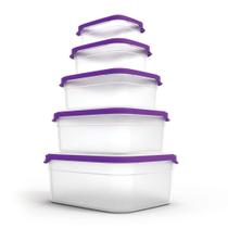 Kit Conjunto De Pote Hermético Porta Temperos Retangular Helsim Roxo