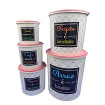 Kit Conjunto De Potes Mantimentos 5 Potes Empilháveis - Ref 101 Kit Conjunto De Potes Mantimentos 5 Potes Empilháveis - Ref 101