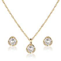 Kit Conjunto de Semijoia Cravejado com Zircônia Redonda Banhado a Ouro 18K Kit Conjunto de Semijoia Cravejado com Zircônia Redonda Banhado a Ouro 18K