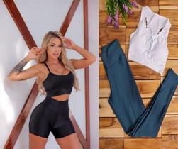 KIT conjunto de short 3d + calca legging fitness azul M