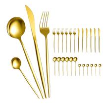 Kit Conjunto de Talheres Dourado Aço Inoxidável 48 Peças Luxo Mesa Posta com Garfo Faca Colher de Sopa e Chá