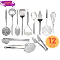 Kit Conjunto de Utensilios de Cozinha 12 peças Espátula Vazada Pegador Fritura