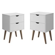 Kit Conjunto Duas Mesas de Cabeceira para Quarto 2 Gavetas Madri Organizadora Branco
