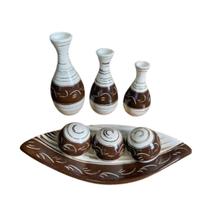 Kit Conjunto Enfeite Cerâmica Decorativo Sala Trio De Vasos - LGP