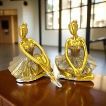 Kit Conjunto Enfeites Decorativos Balarinas Classicas Dourado com Brilho Decoração Elegante Kit Conjunto Enfeites Decorativos Balarinas Classicas Dourado com Brilho Decoração Elegante