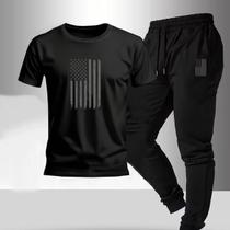 Kit Conjunto Estados Unidos Bandeira Camisa Calça Moletom Camiseta Casual Masculino Urbano Tendência Kit Conjunto Estados Unidos Bandeira Camisa Calça Moletom Camiseta Casual Masculino Urbano Tendência