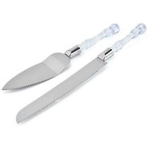 Kit Conjunto Faca Com Espátula Para Bolo Cabo Acrílico Luxo Kit Conjunto Faca Com Espátula Para Bolo Cabo Acrílico Luxo
