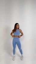 Kit Conjunto Feminino Calça Legging E Top Academia Fitness AZUL -