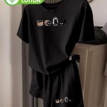 Kit Conjunto Feminino Camiseta e Shorts Tac Tel Gatos Fofo Gatinhos Estiloso Moderno Tendencia Kit Conjunto Feminino Camiseta e Shorts Tac Tel Gatos Fofo Gatinhos Estiloso Moderno Tendencia