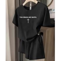 Kit Conjunto Feminino Camiseta e Shorts Tac Tel Tua Graça Me Basta Jesus Cristo Cristã Religiosa Motivação Estiloso Moderno Tendencia Kit Conjunto Feminino Camiseta e Shorts Tac Tel Tua Graça Me Basta Jesus Cristo Cristã Religiosa Motivação Estiloso Moderno Tendencia