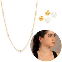 Kit Conjunto Feminino Colar E Brinco Pérola Banhado A Ouro Kit Conjunto Feminino Colar E Brinco Pérola Banhado A Ouro