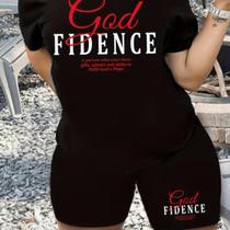 Kit Conjunto Feminino God Fidence Camiseta Algodão e Shorts Tectel Treino Gym Estiloso Casual