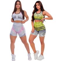 Kit Conjunto Fitness Academia Feminino Poliamída Fashion Academia Top e Shorts