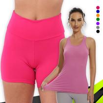 Kit Conjunto Fitness SHORT Legging BÁSICO Cós Alto + Regata Malha Fria POLIAMIDA 1074 Kit Conjunto Fitness SHORT Legging BÁSICO Cós Alto + Regata Malha Fria POLIAMIDA 1074