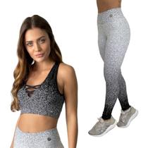 Kit conjunto fitness top + legging jacquard degradê em poliamida