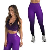 Kit conjunto fitness top + legging jacquard degradê em poliamida