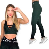 Kit conjunto fitness top + legging jacquard degradê em poliamida
